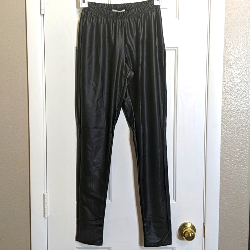 Black faux-leather leggings